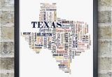 Framed Texas Maps Texas Map Art Texas Art Print Texas City Map Texas Typography Art