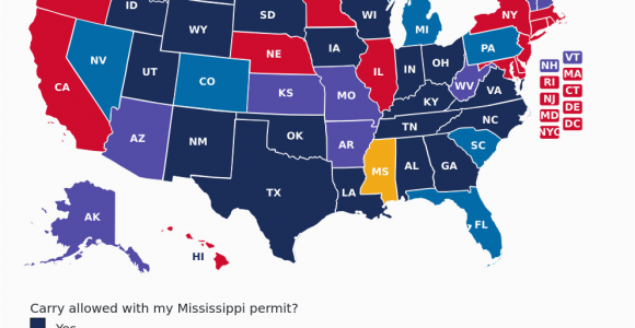 Georgia Ccw Reciprocity Map Mississippi Concealed Carry Gun Laws Uscca Ccw Reciprocity Map