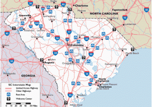 Georgia County Map with Highways Map Of south Carolina Interstate Highways with Rest areas and