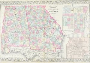 Georgia Maps with Counties 1881 County Map Of Georgia and Alabama S Mitchell Jr Products