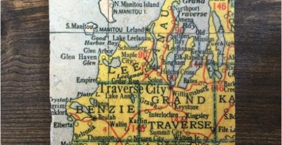 Glen Arbor Michigan Map Traverse City Michigan Map Coaster with Cork Backing Leelanau Etsy