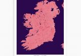 Gold In Ireland Map Ireland Pink Purple Map Art Print