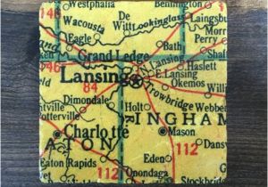Grand Ledge Michigan Map Lansing Michigan Map Coaster with Cork Backing Charlotte Grand Etsy