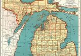 Holly Michigan Map 1921 Vintage Michigan State Map Antique Map Of Michigan Gallery Wall
