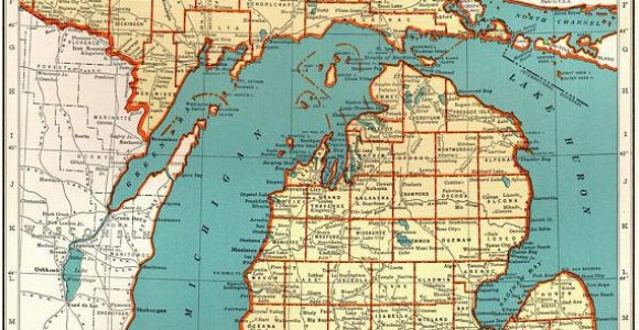 Holly Michigan Map 1921 Vintage Michigan State Map Antique Map Of Michigan Gallery Wall