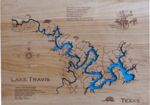 Lake Travis Texas Map Wood Laser Cut Map Of Lake Travis Tx topographical Engraved Etsy