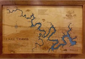 Lake Travis Texas Map Wood Laser Cut Map Of Lake Travis Tx topographical Engraved Etsy