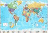 Large Wall Map Of Europe World Map Timezones Country Flags Giant Poster 100cm X 140cm