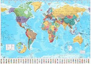 Large Wall Map Of Europe World Map Timezones Country Flags Giant Poster 100cm X 140cm