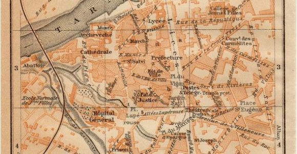 Map Albi France 1914 Albi France Antique Map Vintage Lithograph Tarn