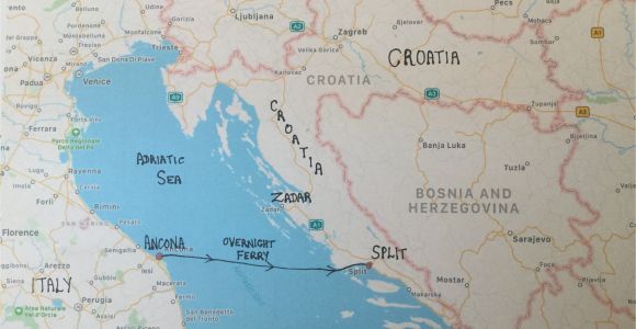Map Croatia and Italy Travelling From Ancona Italy to Split Croatia Travel Ancona