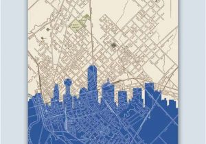 Map for Dallas Texas Dallas Skyline Dallas Art Print Dallas Decor Dallas Poster