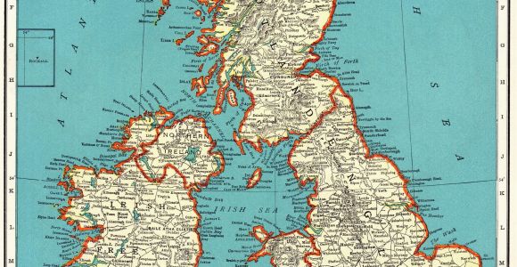 Map O England 1937 Vintage British isles Map Antique United Kingdom Map
