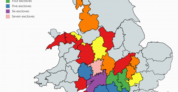 Map Of All Counties In England Historic Counties Of England Wales by Number Of Exclaves
