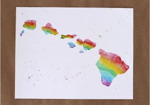 Map Of Aloha oregon Hawaiian islands Rainbow Painting Hawaii Aloha State Watercolor