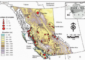 Map Of Bc and Alberta Canada Map Of British Columbia Showing the Elevation and