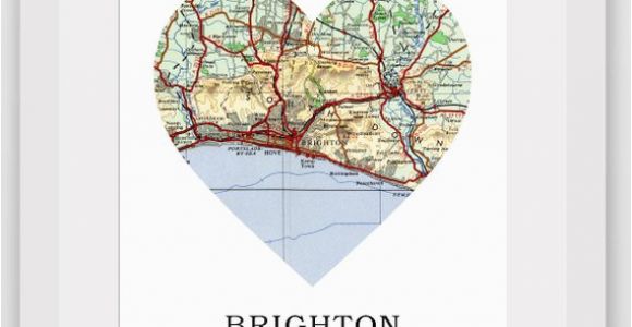 Map Of Brighton England Brighton Map Heart Print Brighton Map Art Sussex Map