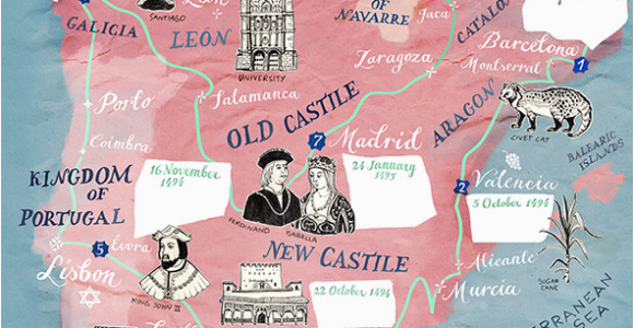 Map Of Castles In Spain Historic Illustrated Map Of Spain and Portugal for Bbc World