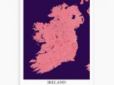 Map Of Cities In Ireland Ireland Pink Purple Map Art Print