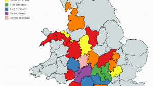 Map Of Counties In England Historic Counties Of England Wales by Number Of Exclaves Prior to