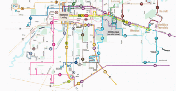 Map Of East Lansing Michigan Lansing Michigan Public Transportation Map Lansing Mappery