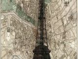 Map Of Eiffel tower Paris France Paris Vintage Map and Eiffel tower Wall Art Paris Map Paris