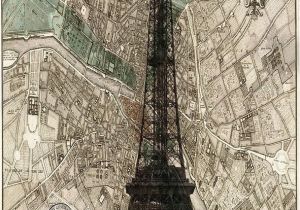 Map Of Eiffel tower Paris France Paris Vintage Map and Eiffel tower Wall Art Paris Map Paris