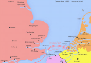 Map Of England and Spain the Queen Of Spain Sails to England January 1690