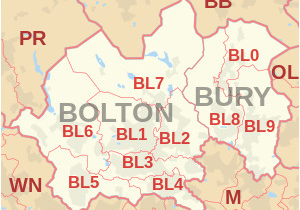 Map Of England Districts Bl Postcode area Wikipedia