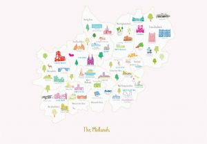 Map Of England Midlands Map Of the Midlands Art Print