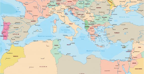 Map Of Europe and Mediterranean Sea Political Map Of Mediterranean Sea Region