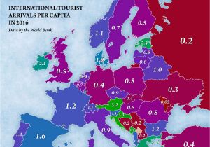 Map Of Europes Countries International tourist Arrivals Per Capita In Europe Maps