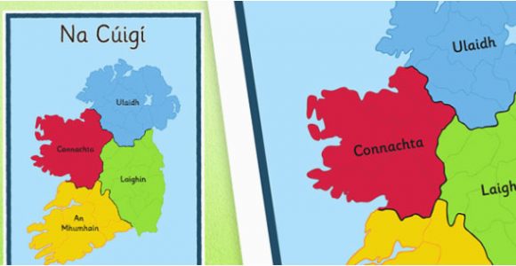 Map Of Ireland as Gaeilge Irish Provinces Display Poster Gaeilge