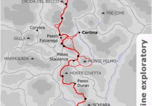 Map Of Italy Dolomites Map Showing the Route Of Alpine Exploratory S Alta Via 1 Walking