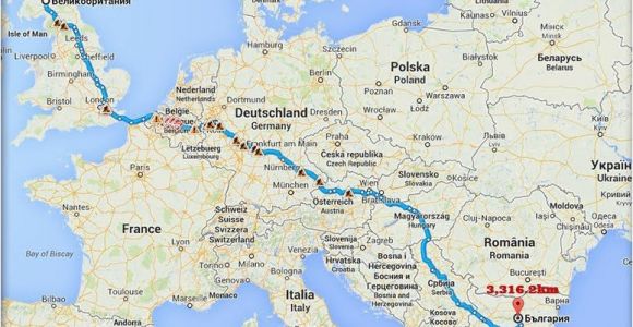 Map Of Italy with Distances Travel to Bulgaria by Car From the Uk the Distance is 3316 2 Km