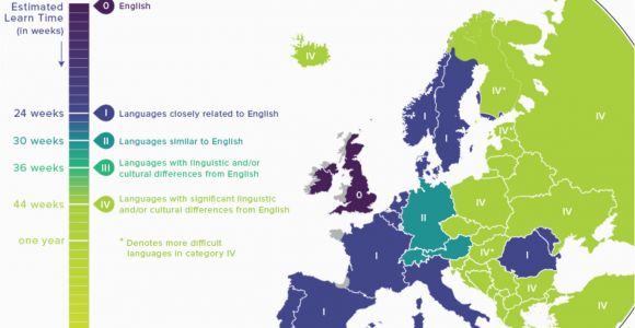 Map Of Languages Spoken In Europe Map Language Difficulty Ranking for English Speakers