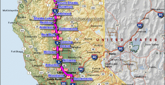 Map Of No California I 5 northern California Map with Cities and Rest Stops Marked Great