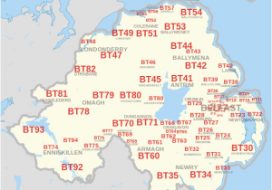 Map Of northern Ireland Showing towns Bt Postcode area Wikipedia
