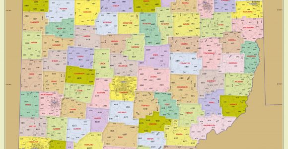 Map Of Ohio by County Ohio Zip Code Map with Counties 48 W X 48 H Worldmapstore