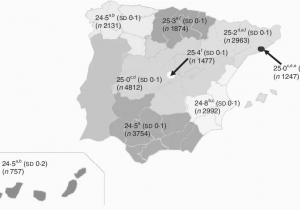Map Of Regions In Spain Distribution Of Mini Nutritional assessment total Score In Spain