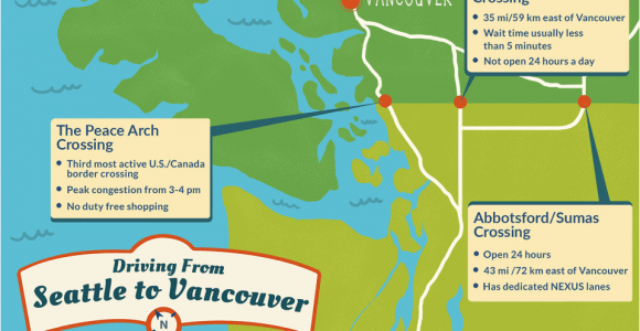 Map Of Seattle Washington to Vancouver Canada Seattle to Vancouver Canadian Border Crossing