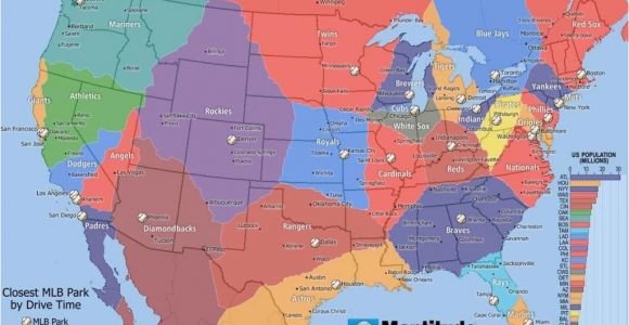 Map Of southeastern Canada Map Of the Usa and southern Canada by Closest Mlb Stadium Measured