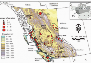 Map Of southern British Columbia Canada Map Of British Columbia Showing the Elevation and Distribution Of