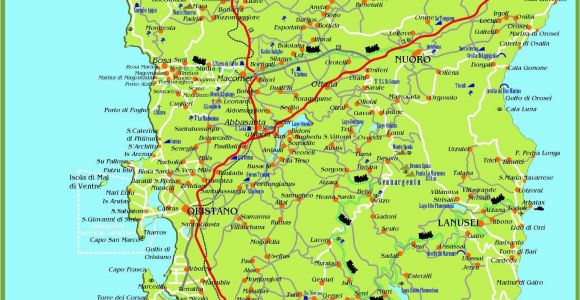 Map Of southern Italy with Cities Large Detailed Map Of Sardinia with Cities towns and Roads