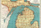 Map Of State Land In Michigan 1921 Vintage Michigan State Map Antique Map Of Michigan Gallery Wall