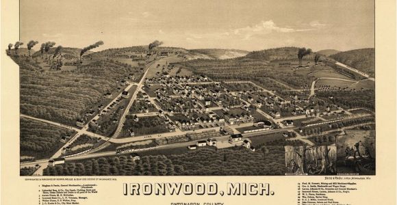 Map Of Troy Michigan Historic Map Of Ironwood Michigan 1886 Ontonagon County Kjaposters