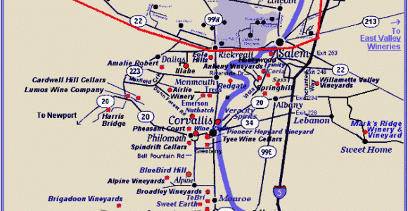 Map Of Willamette Valley oregon Map List Of southern Willamette Valley Wineries with Links to