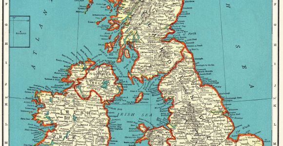 Map Ok England 1937 Vintage British isles Map Antique United Kingdom Map