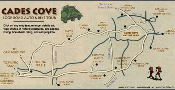 Map to Gatlinburg Tennessee Cades Cove the Great Smoky Mountain National Park Love the