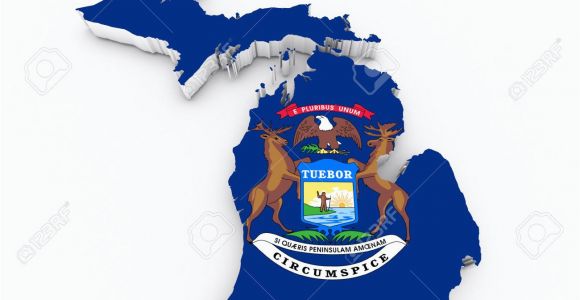 Michigan State Land Map Michigan State Flag Od 3d Map Stock Photo Picture and Royalty Free